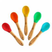 Amazon hot selling BPA Free 100% Food Grade Silicone and Bamboo Baby Feeding Spoon